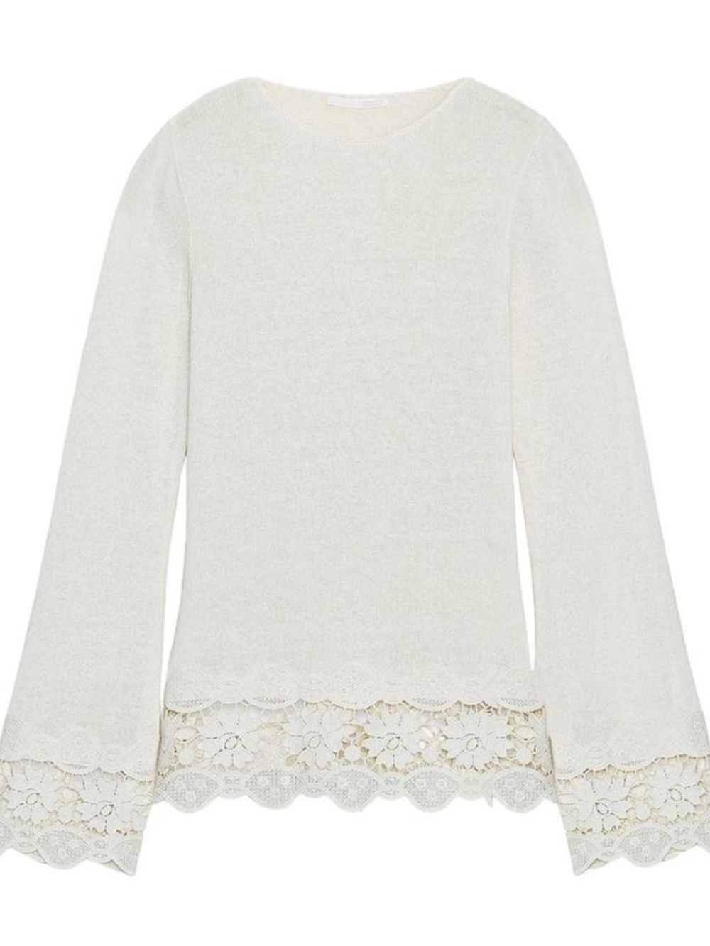NWT Zara Guipure Lace Trim Long Sleeve Knit Top In Ivory - S